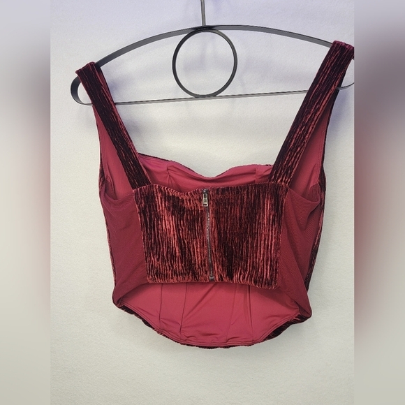N By Naked Wardrobe Boned Plush Velvet Bustier Crop Tank Top In Wine Size XL - Picture 8 of 9